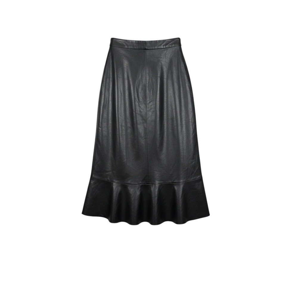 Vince Camuto Faux Leather Skirt Womens 2 Black Midi A-Line Zip Back Goth